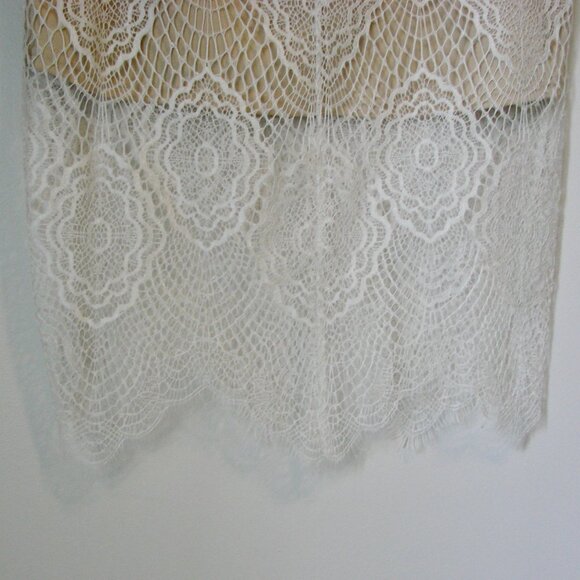 Blu Pepper Beige Ivory Lace Skirt Midi Fringe Boho Wedding Coastal Size Large - Picture 10 of 11